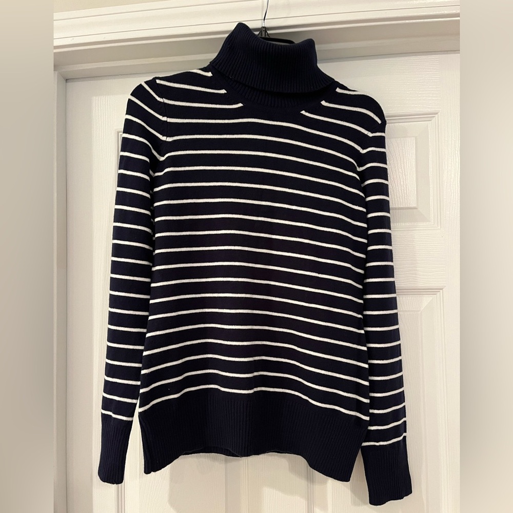 French Connection Navy and White Women's Sweater